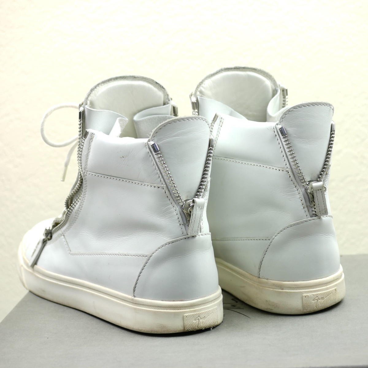 Giuseppe Zanotti London Double Zip White Leather High Top Giuseppe Zanotti London Double Zip White Leather High Top