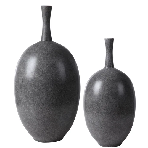 Marbled Black White Gray Modern Vase Set 2 Round Ceramic Minimalist Oval - Picture 1 of 4