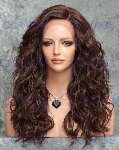 Long Full Curly Lace Front Heat OK Human Hair Blend Wig Brown/Blonde/Auburn EVED - Picture 2 of 7