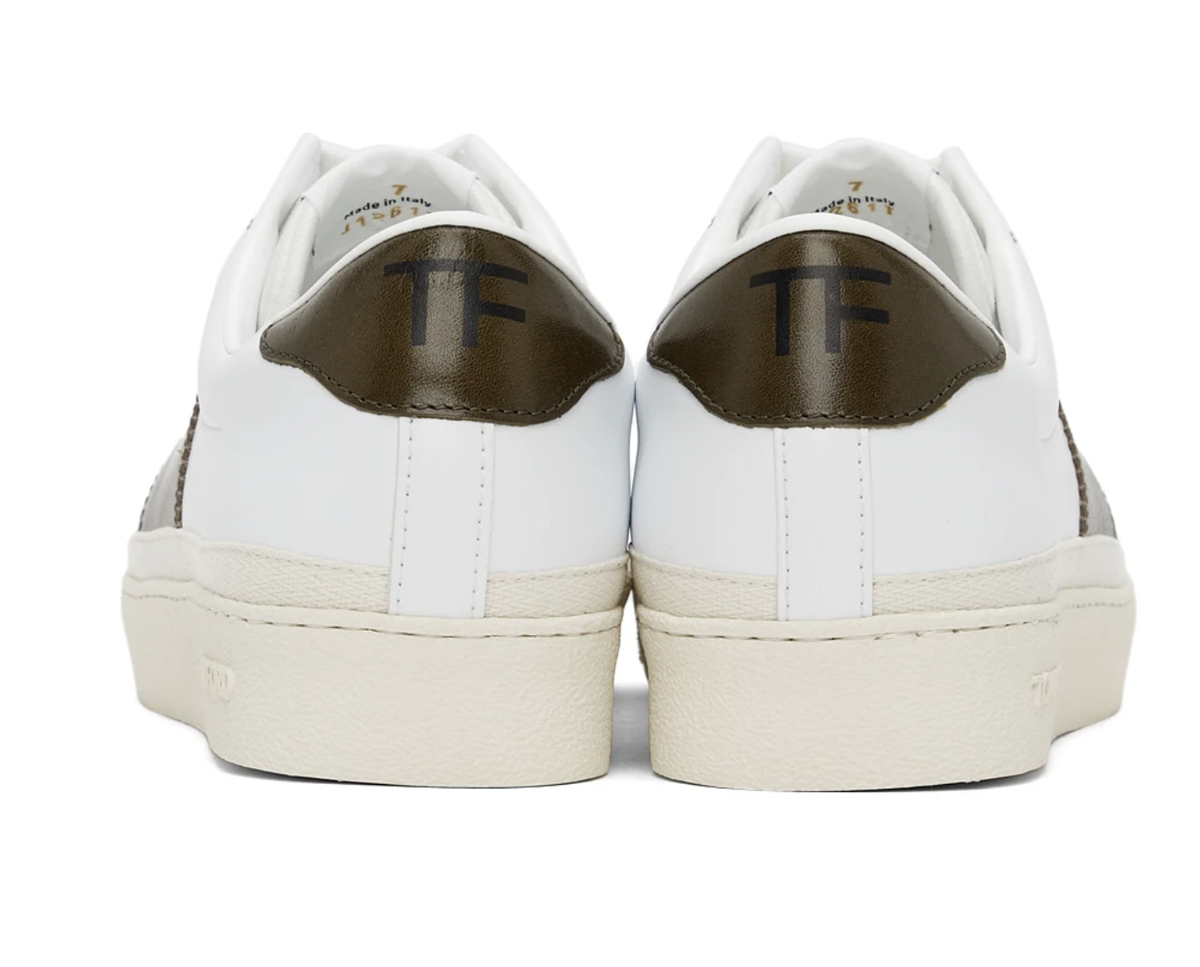 Tom Ford Bannister Leather Sneakers White Brown 10 UK 43 EU New Boxed Italy TOM FORD - Bannister Panelled Faux Leather Sneakers - White  main image 4