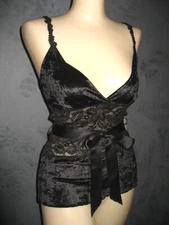 Claire Pettibone Lingerie Set Black Velvet Plunge Lace Cami Shorts Rachel S NeW