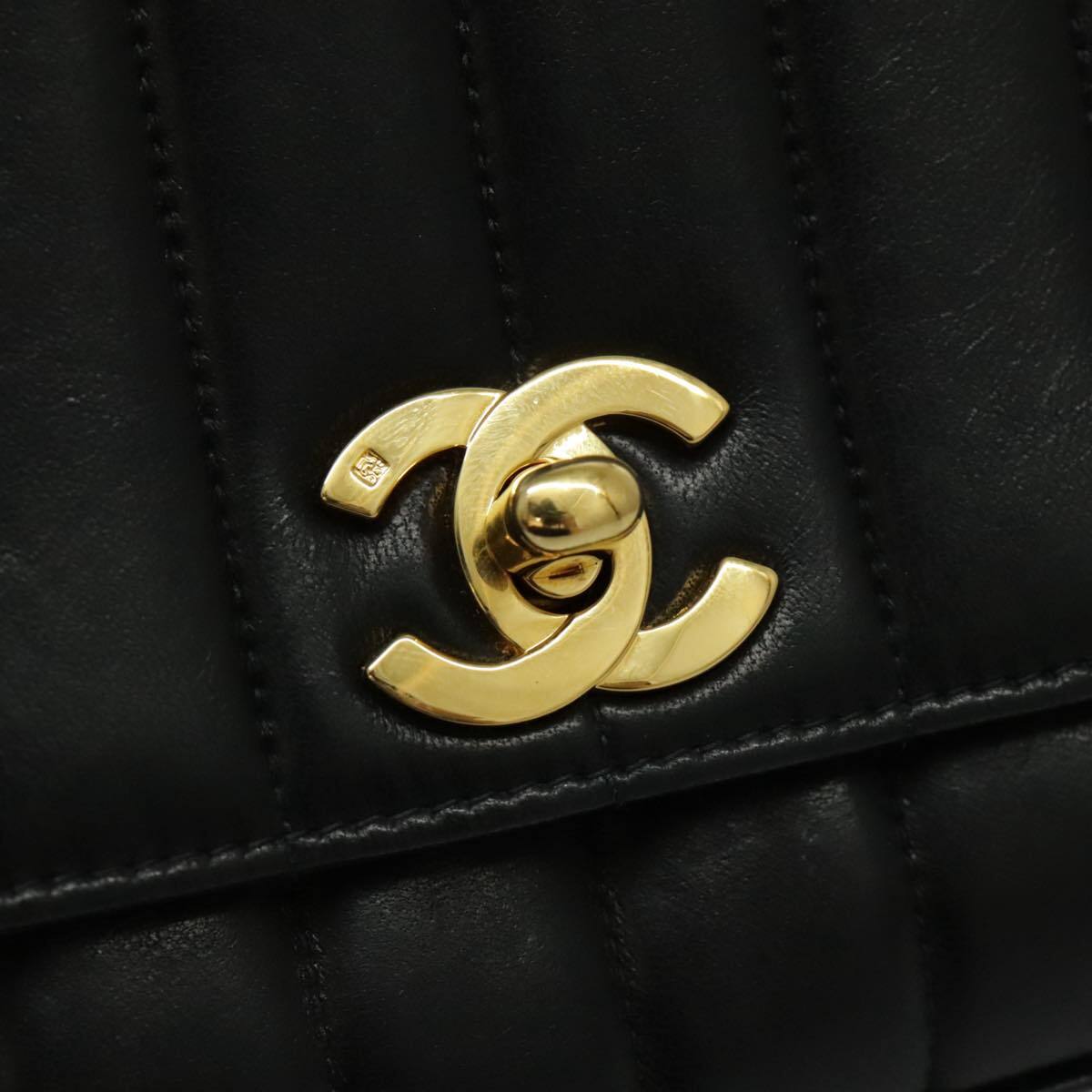CHANEL Mademoiselle Shoulder Bag Lamb Skin Black Gold CC Auth yk15502AV