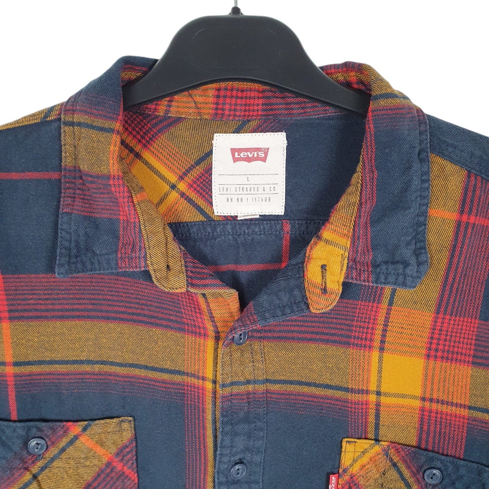 LEVIS Navy Check Shirt Flannel Long Sleeve Casual Cotton Mens M image 2