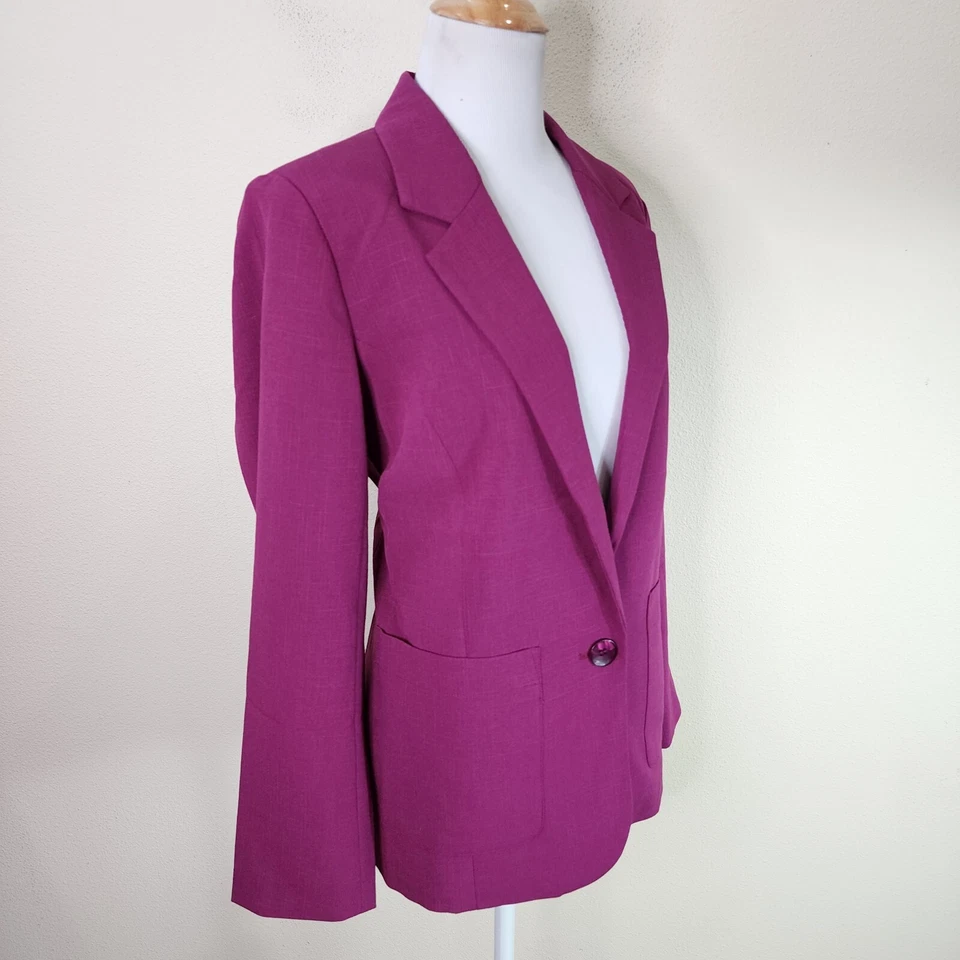 Norm Thompson Women's Grape Purple Knit One Button Blazer Size 10 - Image 3 of 4