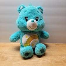 Care Bear Wish Bear 2015 Plush Teal Blue with Yellow Star and Rainbow 13"