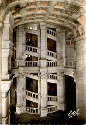 Estel, CHATEAU DE CHAMBORD, Le Grand Escalier Double, BLANCH Postcard