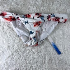 Lucky Brand White Floral Ruched Bikini Bottoms Swimsuit Women's Medium NWT