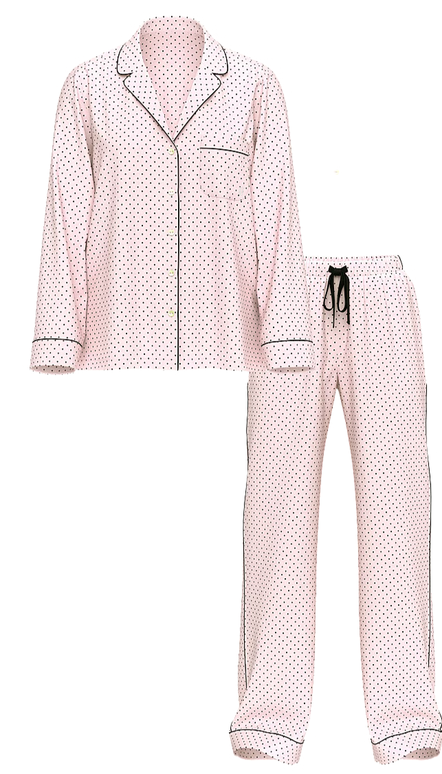 4596 【Victoria's Secret】 パジャマ 上下セット ドット柄 Victorias Secret Pants Top Shirt Polka Dot Pajama Set Cotton Pink
