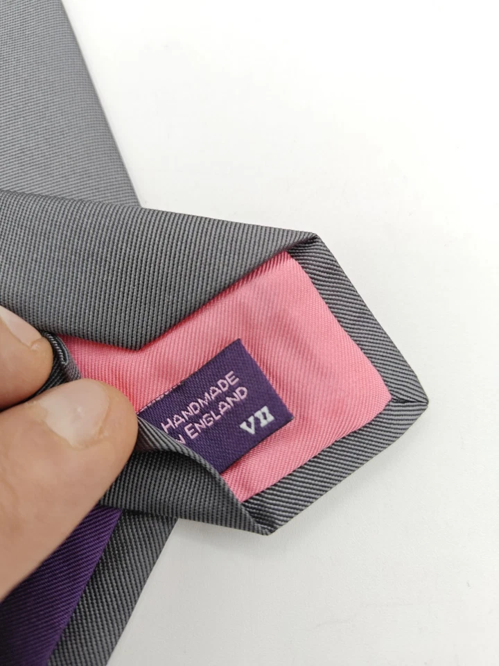 🇺🇲 Corbata de seda gris Syd Jerome para hombre hecha a mano en Inglaterra 58x3,5 Foto 3 de 4