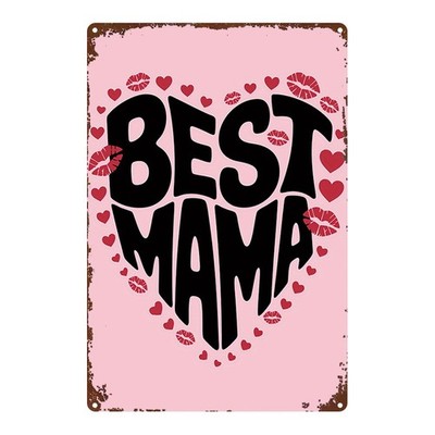 Pink Heart BEST MAMA Metal Sign Rustic Lip Print Wall Art Home Cafe Bar Decor