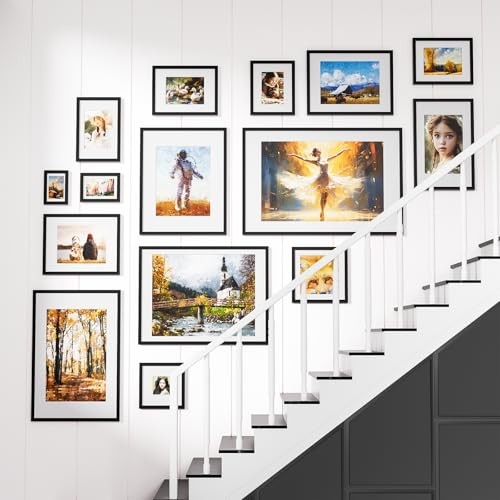 8x10 Picture Frames Set of 3 with Mat PVC frame|8x10 mat to 5x7 3 Pack(Black)