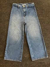 Zara Womens Jeans 8 Wide Leg Denim Seamless Waist Relaxed Hi Rise Distressed