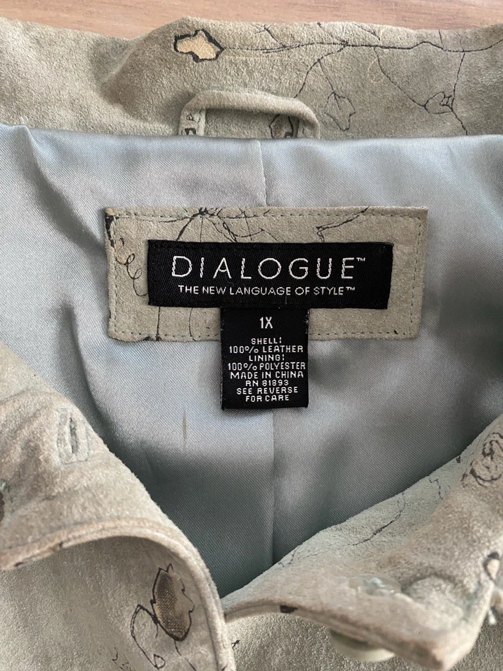 Dialogue Green Floral Lined Suede Shirt Jacket 1X - Image 2 of 4