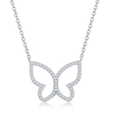 Sterling Silver Open Butterfly Cubic Zirconia Necklace