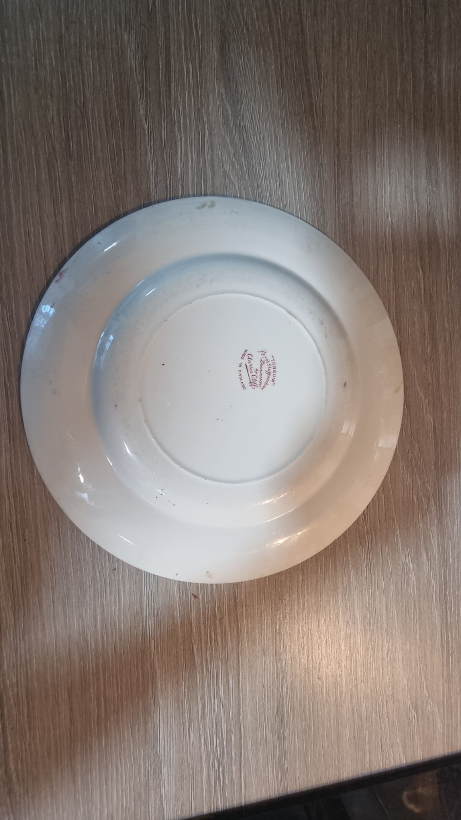 Royal Staffordshire Tonquin Red Clarice Cliff 10in Dinner Plates Pair Vintage image 6