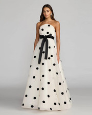 Mac Duggal Strapless White/Black Polka Dot Bow Long Ball Gown Dress Size 8