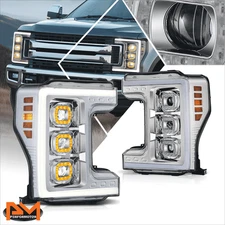 For 17-19 Ford F250-F450 Super Duty LED DRL Projector Chrome Headlights/Lamps