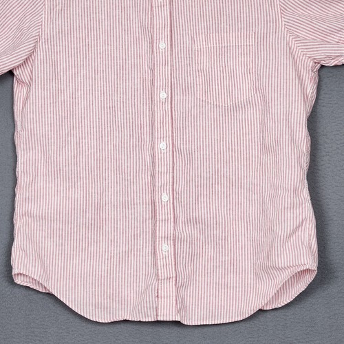 J CREW Shirt Mens Large Pink Striped Slim Fit Button Down Linen Blend Beach - Picture 6 of 14