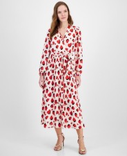 T Tahari Printed Faux-Wrap Long-Sleeve Midi Dress Women's XS Shadow Heart Print