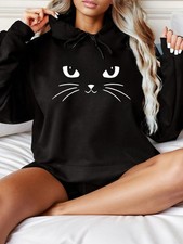 Women's Black Hoodie with Cute - Soft Fleece-Lined Pullover Sweatshirt, Kangaroo