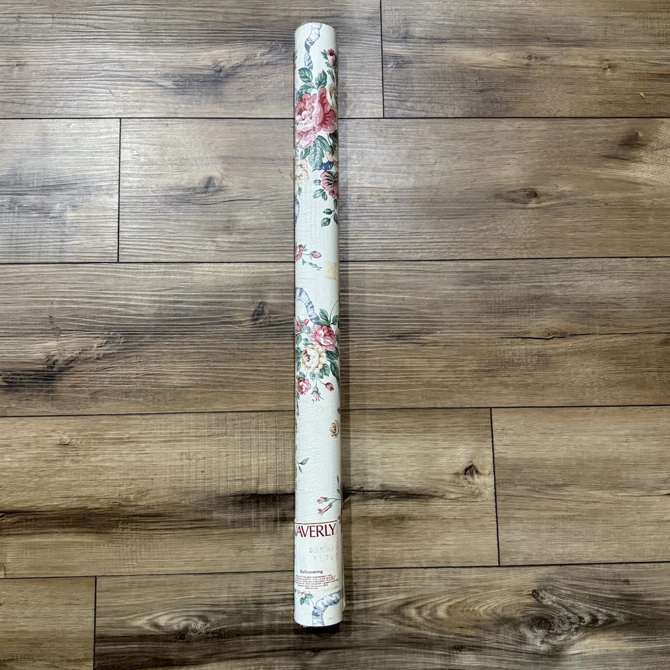 Новые из старых запасов винтажные виниловые предварительно наклеенные цветочные синие обои бордовые США - Изображение 2 из 4