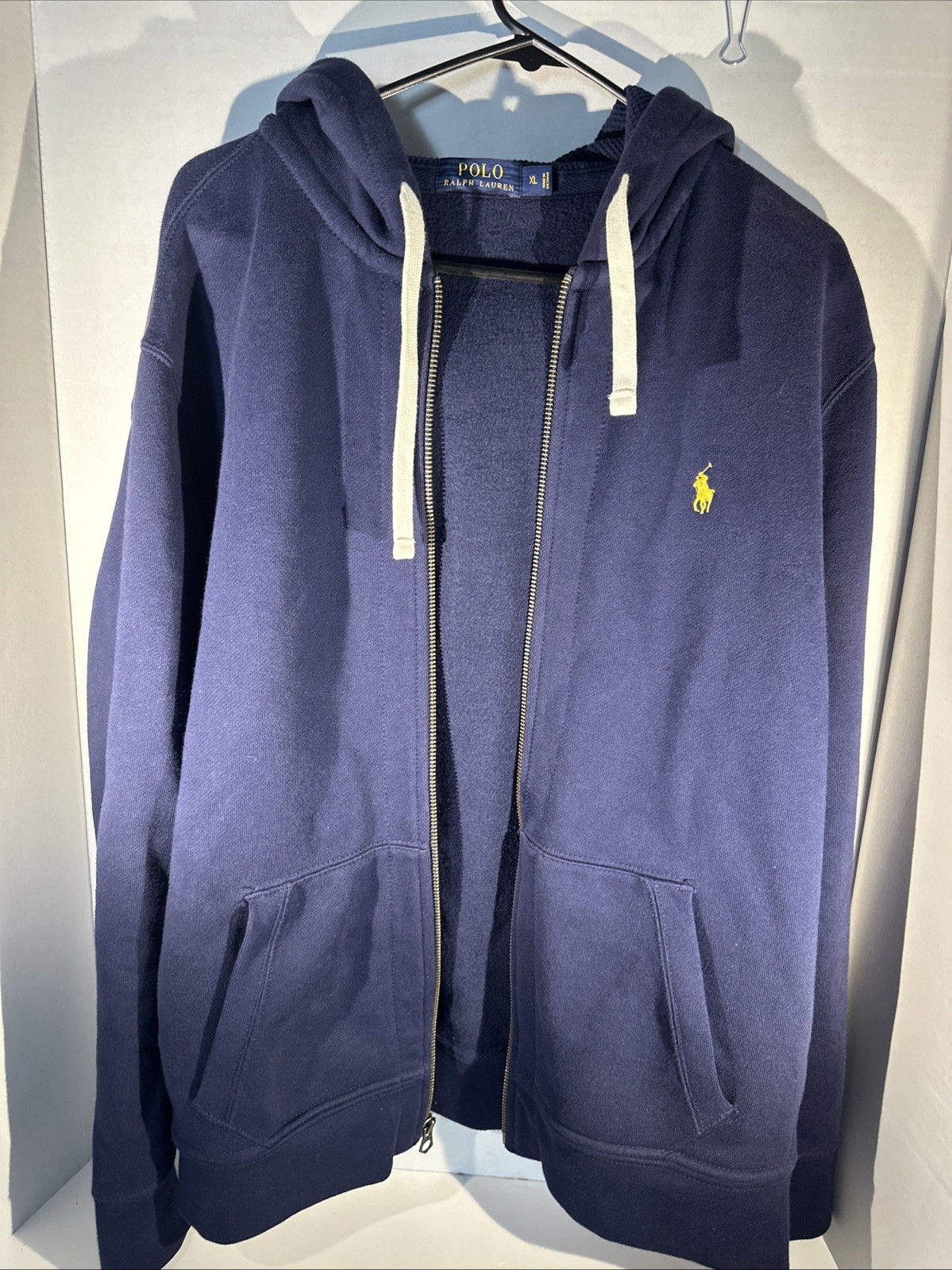 Polo Ralph Lauren felpa con cappuccio uomo extra large blu waffle maglia cappuccio pesante pony