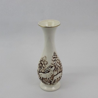 Ceramic Pottery Vase Elk Bull and Cow Forest Scene 10.5''