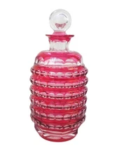 Val St. Lambert Cut Crystal Red Cut to Clear Bottle