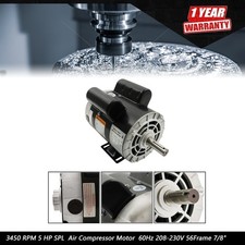 3450 RPM 5 HP SPL  Air Compressor Motor  60Hz 208-230V 56Frame 7/8" Shaft