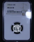 1936-D Mercury Dime - 10c NGC MS64 FB - Full Bands - Nice Lustrous Coin!