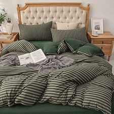 Jersey Knit Duvet Cover Set 100 T Queen Forest Green Stripe No Comforter