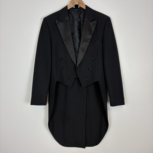 Vintage Long Tailcoat Tuxedo Jacket Sz 38L USA Made Satin Peak Lapels