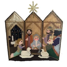 Nativity Triptych The First Christmas Mantle Sitter Plastic Canvas Completed Kit