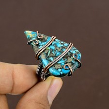 Copper Turquoise Gemstone Handmade Copper Wire Wrap Jewelry Ring Size 7 i581