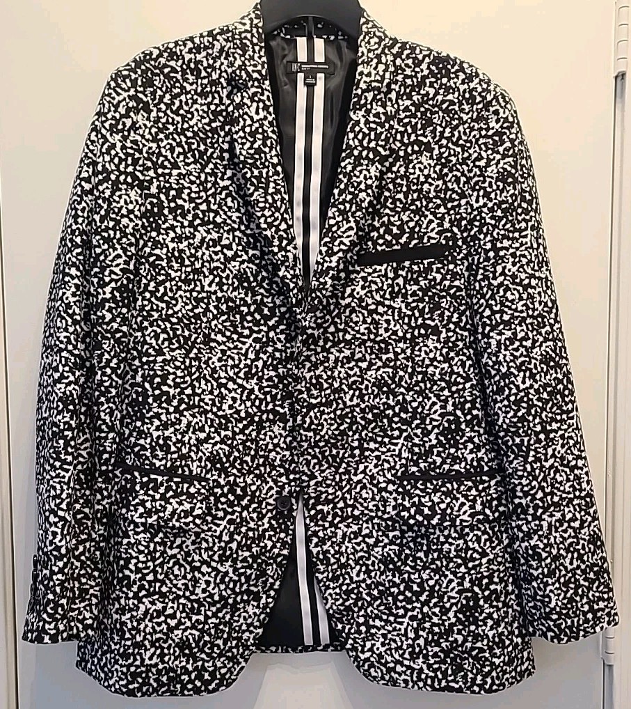 INC International Concepts Mens Black White Large Slim Fit Blazer Sport Coat