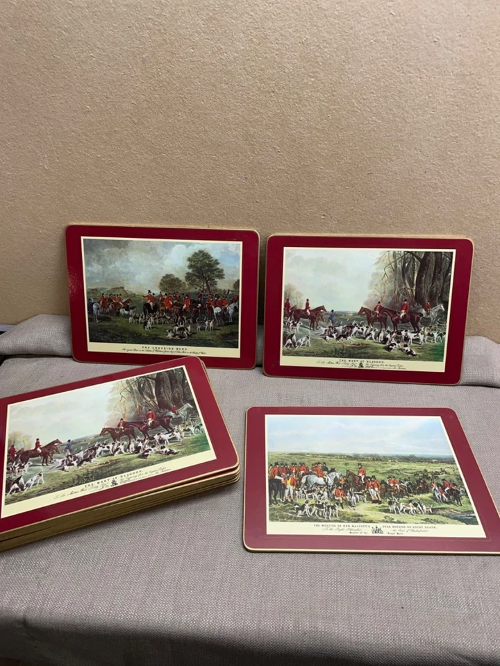 Fox Hunting England Clover Leaf Table Cork Placemats Red England lot of 12 - Image 2 of 4