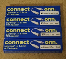 4x Onn Mfi-Certified Lightning to 3.5mm AUX Adapter- For Apple, White