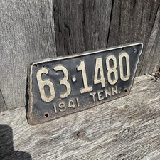 1941 Tennessee License Plate Tenn.State Shaped PLT# 63-1480 No Reserve