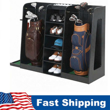 Premium Wooden Golf Bag Organizer Clubs Golf Storage Rack Holds 2 Golf Bags