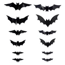 12PCS Halloween 3D Lighted Bats, Purple LED, Glow Clings, Wall Luminous Decor