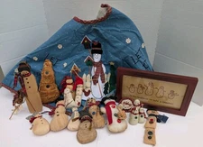 17 Primative Snowman Lot Tree Skirt Let It Snow Christmas