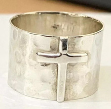 Anillo de plata de ley 925, plata maciza, banda, unisex, cruz banda ancha