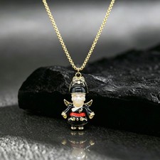 Oriental Winged Guard Pearl Skull Necklace, Champagne Hand Carved Pearl Goth