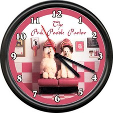 Pink Poodle Dog Beauty Salon Pet Grooming Groomer Shop Store Sign Wall Clock