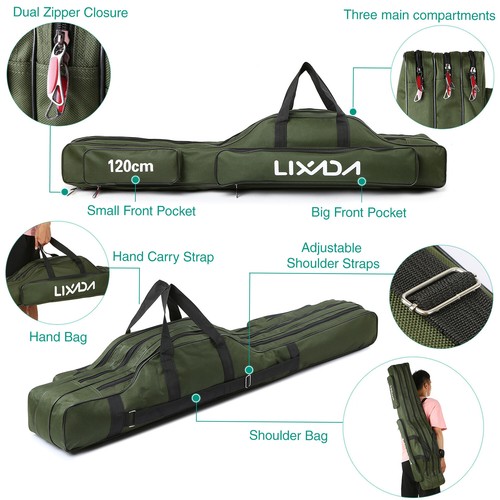 Lixada 3 Layers Fishing Pole Bag Outdoor Fishing Carrier Storage Bag Case J2B5 - Picture 3 of 11