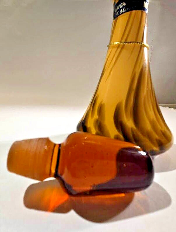 Lavorazione T. Murano 8" Italian Gold & Amber Perfume Bottle & Stopper Glass Art