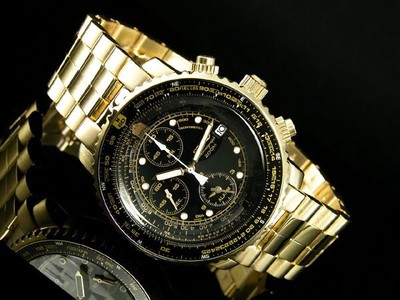 SEIKO SNA414 SNA414P1 Flightmaster Pilot Chronograph Gold Quartz