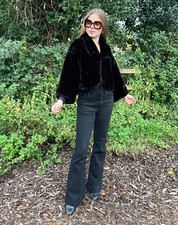 80's Vintage Ladies Black Faux Fur Crop Ladies Jacket Retro