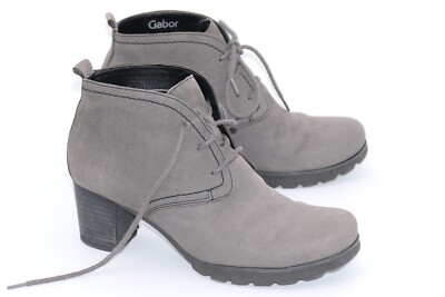 Gabor Stiefeletten Damen Grau Gr. 37,5 Gr. 4 1/2 Leder Schnürer