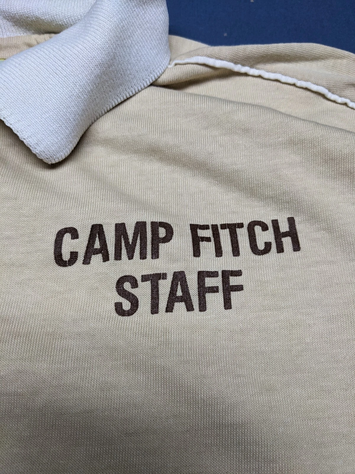 RARE Vintage Camp Fitch Staff Collared Polo Shirt Beige Velva-Sheen XL